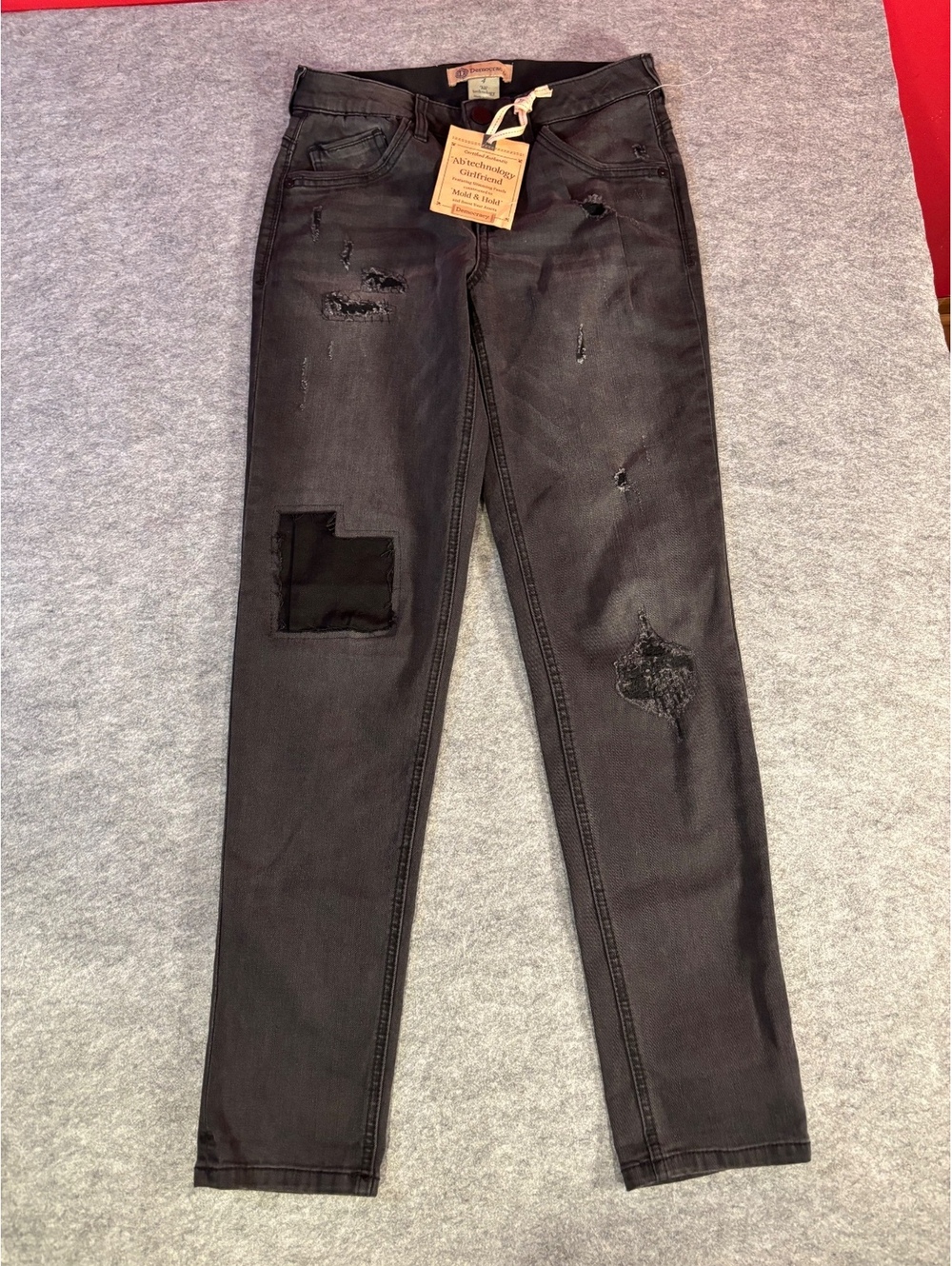Democracy Black Distressed Skinny Jeans with Patch Detail Size 4
